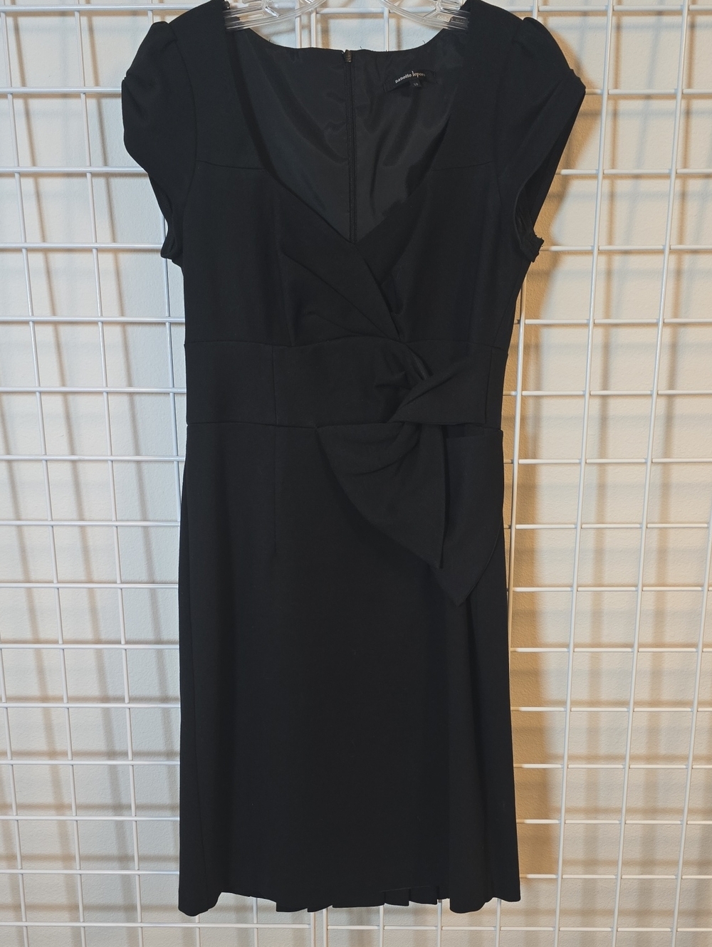 Nanette Lepore Black Midi Dress with Cap Sleeves Side Bow Detail Size 10